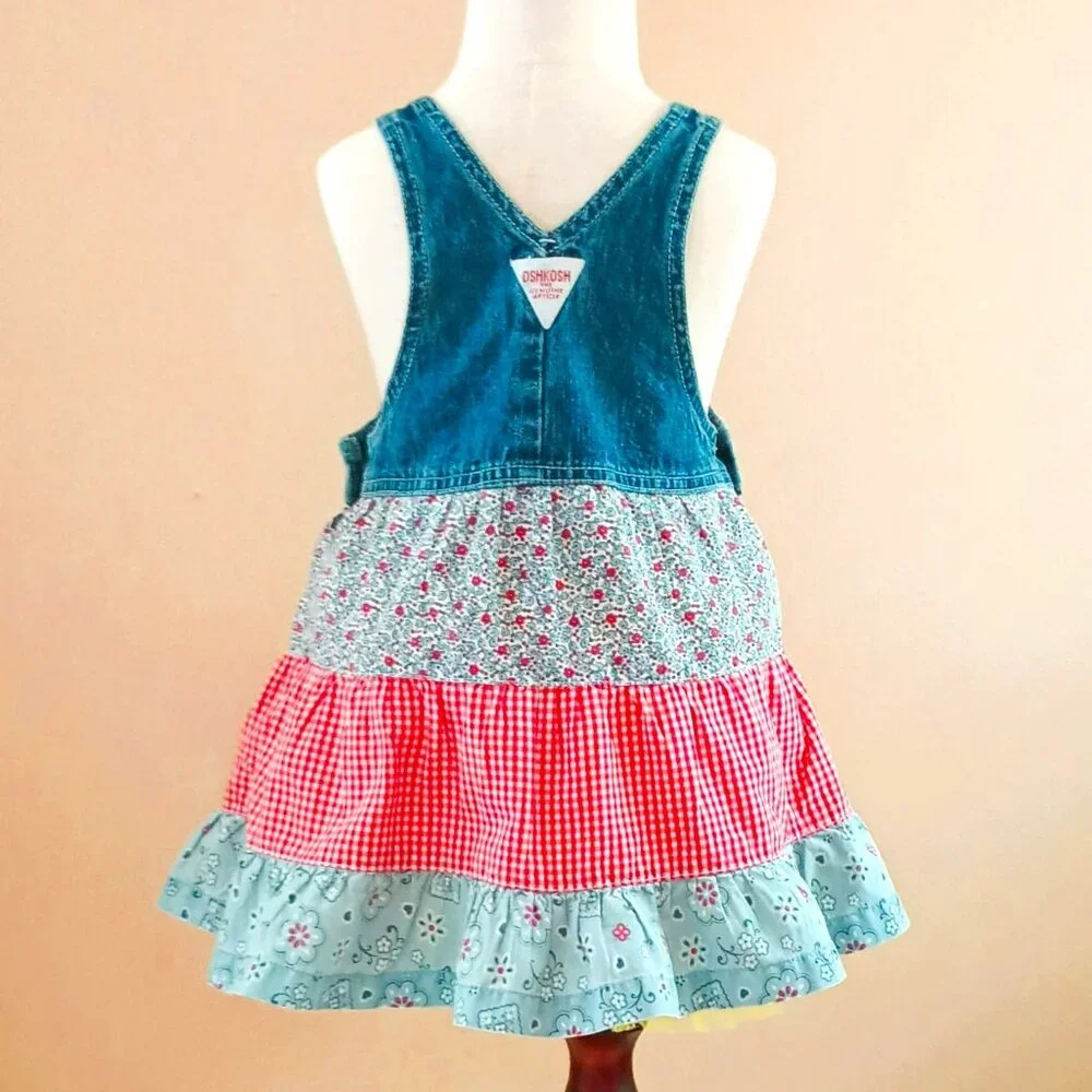 Oshkosh Denim Gingham Ruffle Dress 18M Floral & Boho Vestbak Jumper